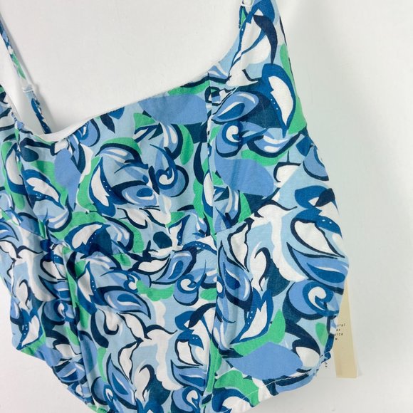 NWT Midnight Sky Floral Linen Blend Bustier Crop Top Blue Green Size Large L NEW - Picture 3 of 9